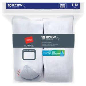 Hanes Men's Ultimate Cushion Crew Socks 10pk (6-12) - White